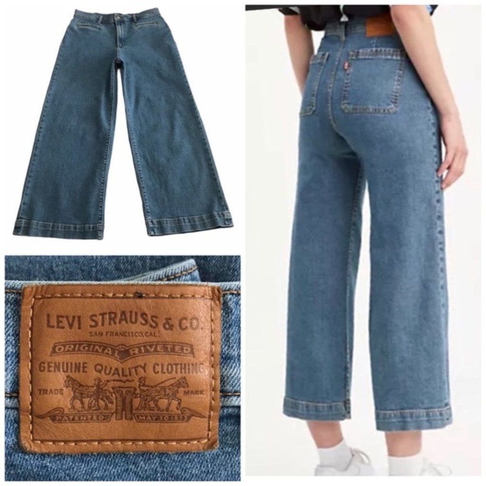 Levis Ribcage Wide Leg Jeans Stretch Crop Stretch